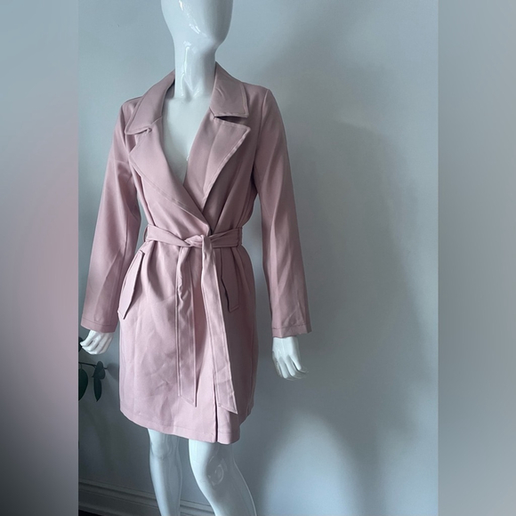 JOHN + JENN Blush Pink Belted Trench Coat Large - Picture 3 of 6